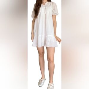 Old Navy White Cotton Gauze Puff Sleeve Mini Swing Dress Women's Sz S